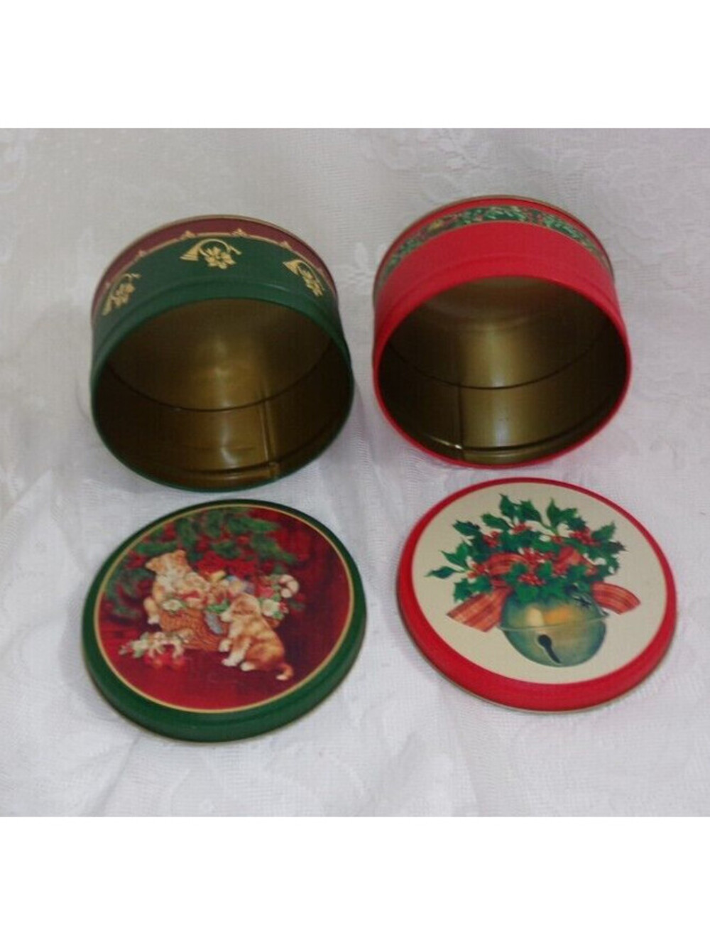 Vintage lot of 2 Christmas Tin can 3 X 5.5" Fill them up with any gift - Picture 4 of 6